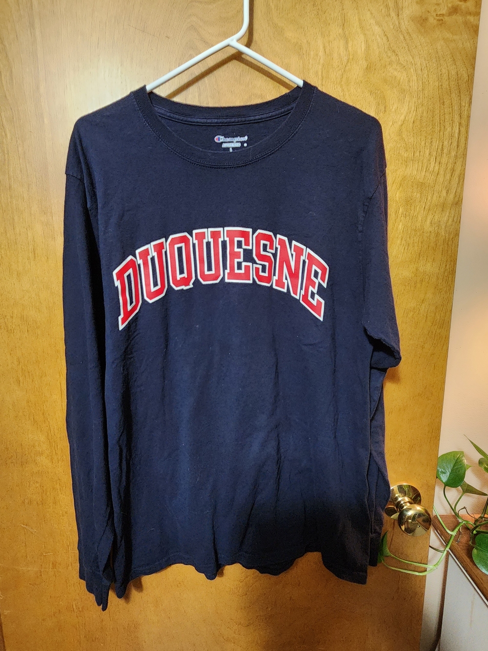 Champion Duquesne University Dukes Long Sleeve Shirt Navy Blue Mens Large L